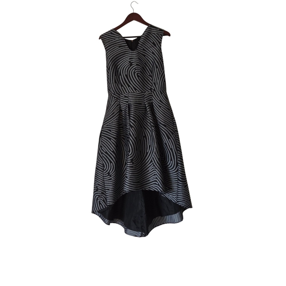 Samuel Dong High Low Dress Black Grey Size M Abstract Print Cocktail Party Artsy
